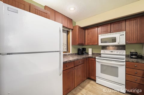 Fully stocked kitchen.