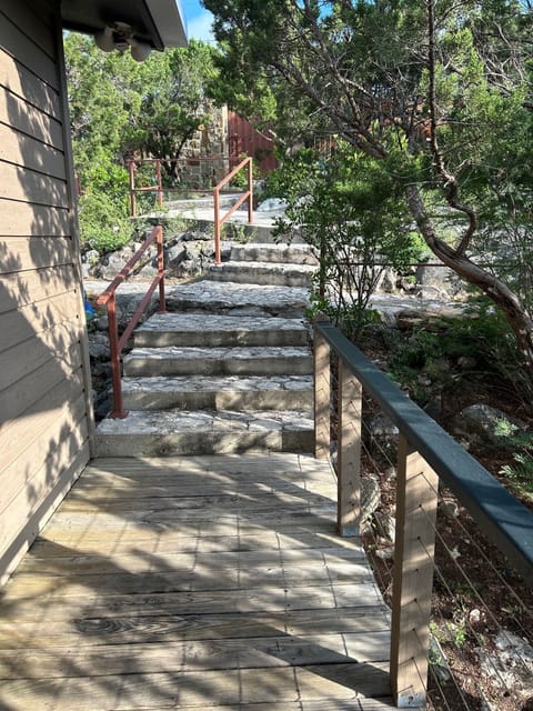 Walkway to Bethel with new 37" hand rails to make the short transition easier.