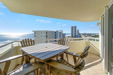 Great Patio, actually 2 spots. Poly Wood Chairs are very durable and comfortable. NOTE they are balcony height for a great view, caution for young children.