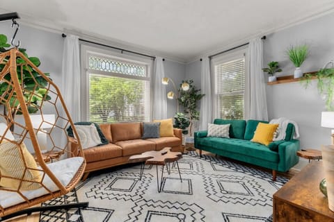 Spacious and comfortable living area has plenty of seating for family and friends.