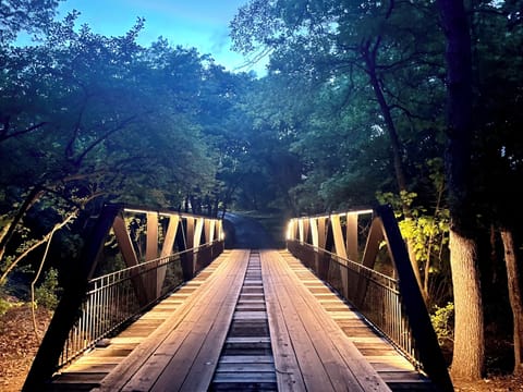 Bridge at night leading from the home to the front gate