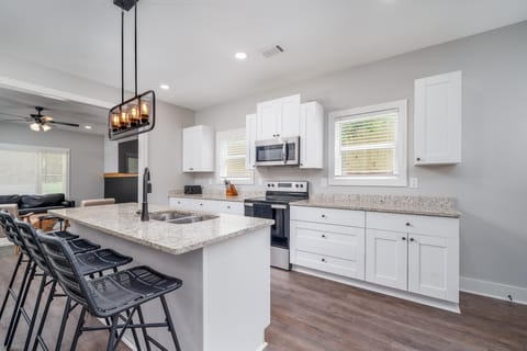 Fully stocked kitchen with large island