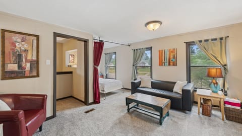 The upstairs living room is well-lit and a great place to lounge after a fun-filled day.