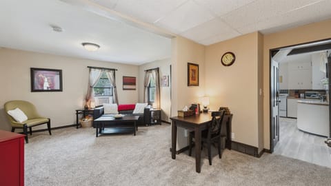 The living room offers an office nook for all your on-the-go work needs.