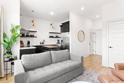 Our cozy living room is a great space to relax, with a comfortable couch / queen sleeper sofa, recliner, lots of natural light, and a Smart TV with all the streaming apps.