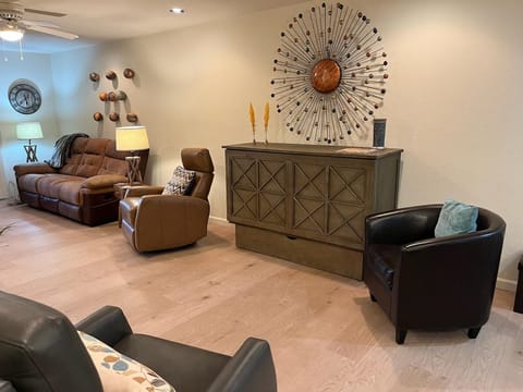 Living room and murphy bed.