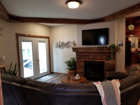 living room with gas fireplace