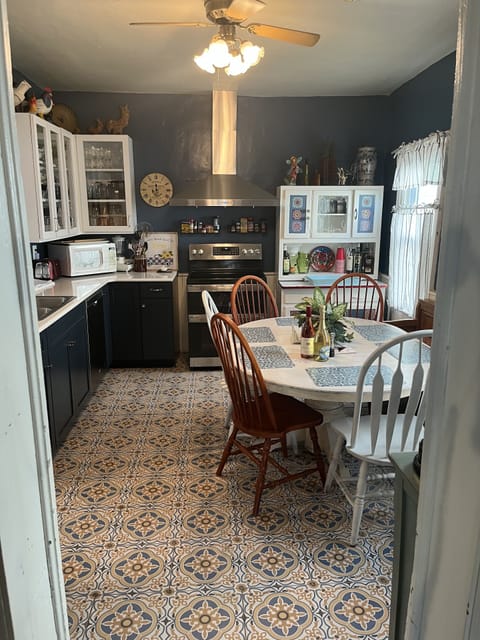 Microwave, dishwashee, garbage disposal, double oven stove in renovated kitchen!