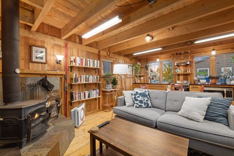 Great open area between the living room and kitchen.  Living room has a couch that folds out into a double size bed! 