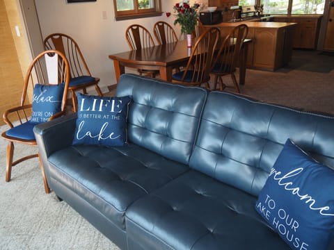 LIVING ROOM:  Large living room with a fireplace and a great view of Platte Lake