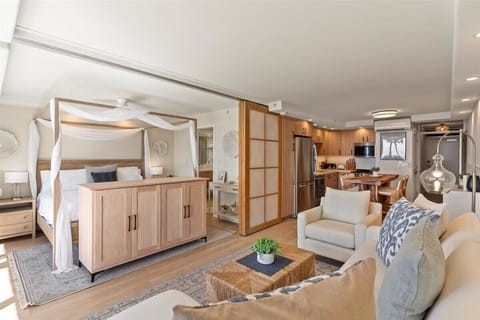 Spacious living area with sliding privacy doors