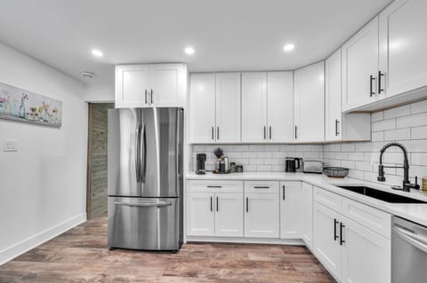 Indoors, Kitchen, Refrigerator, Floor, Sink