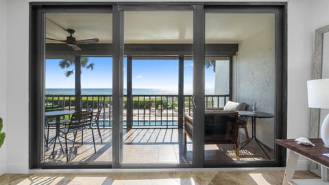 Living room leads to large balcony