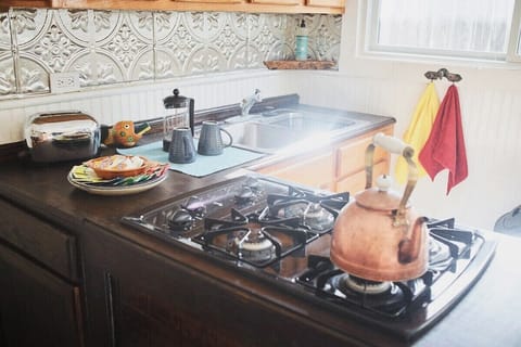 Kitchenette complete with under counter fridge, full size cooktop and sink.  Oh, and there is a microwave if you are in a hurry! 