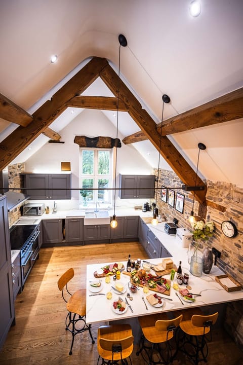 The breakfast bar is perfect for laying out a spread or casual dining.