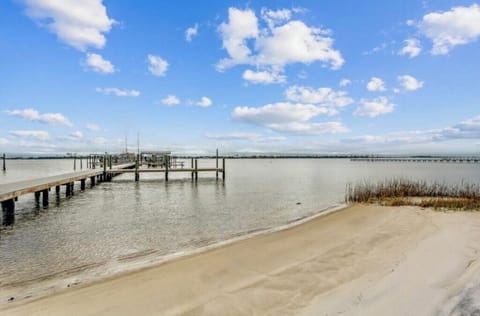 Beach and Pier with picnic table and shower