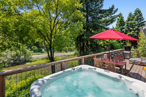 It's the perfect "away" spot - overlooking the backyard and river from the hot tub.