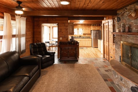 Family room's view of the kitchen and breakfast nook.