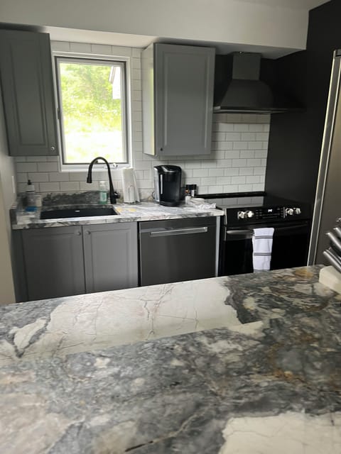 Kitchen with dishwasher and stove.
