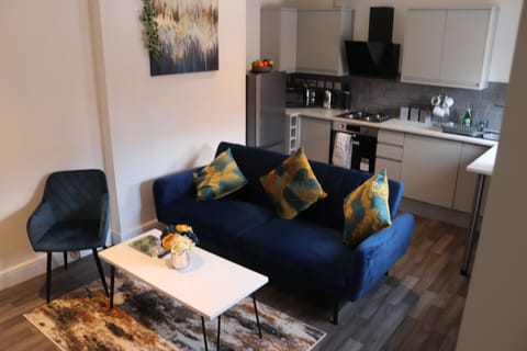 Open plan Living room, kitchen with sofa bed