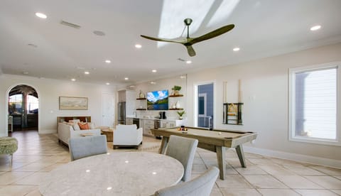 First Floor Living Room - Kitchen - Pool Table - Dining Area - Patio Access