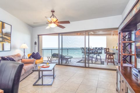 Open floor plan living room is spacious and comfortable