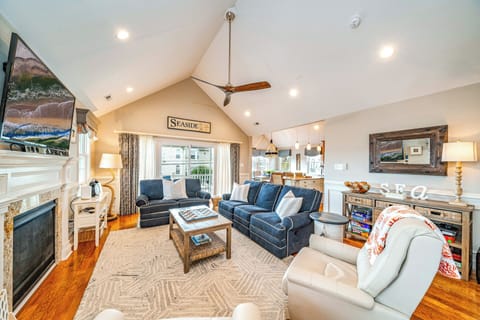 Open living room area with fireplace
