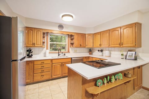 New quartz countertop and oven/range. 