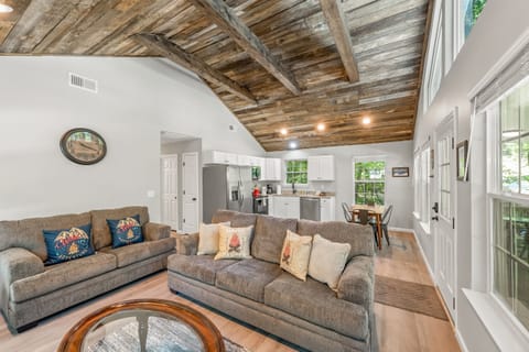 Living area has reading material and extra comfy throws :)