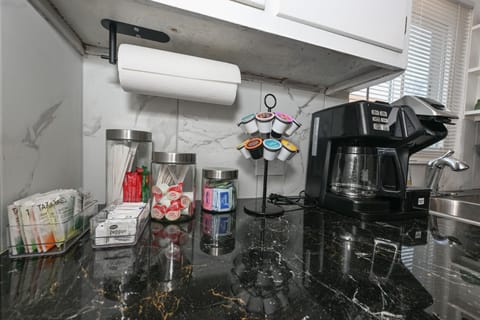 Coffee Bar: Keurig K-Cups or ground drip coffee. Complimentary starter supplies.