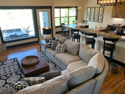 Open floor plan. Couch includes a pull out queen bed.