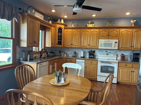 Fully stocked kitchen.