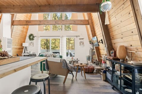 The kitchen opens up to the living room space.
