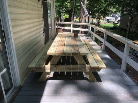 picnic table on side deck