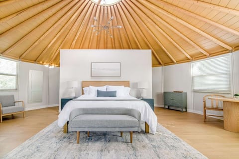 Wake up beneath the stargazing dome in a luxury Fredericksburg yurt.