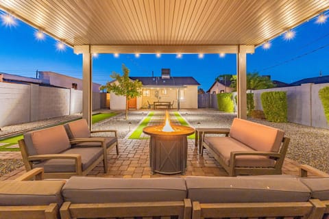 Backyard fire-pit and fenced in backyard 