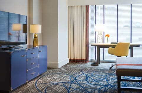 Settle in with streaming TV and a comfortable work corner.