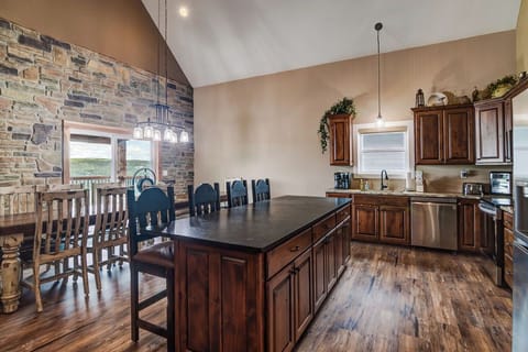 kitchen, bar and dining table(seats 14)