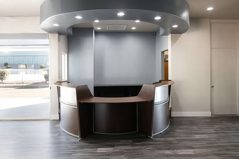 Check in smoothly at a sleek, modern front desk.
