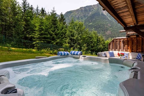 Hot tub with mountain views
