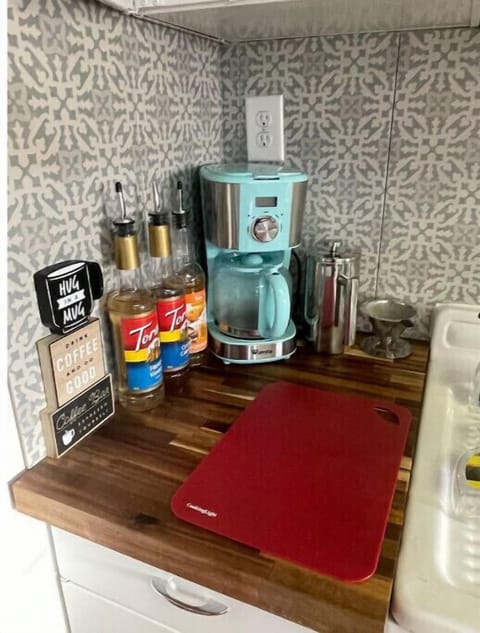 Drip, french press and pour over coffee with flavored syrups.