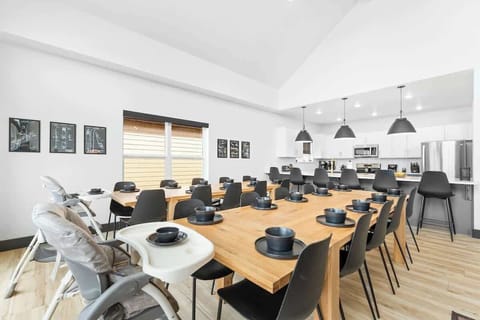 Dining room comfortably seats up to 25, with two high chairs available and kids dishware as well!