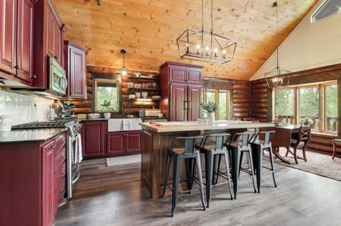 Large open dining area and living space, light filled.