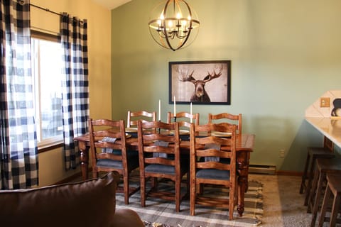 Beautiful rustic dining table with seating for six.