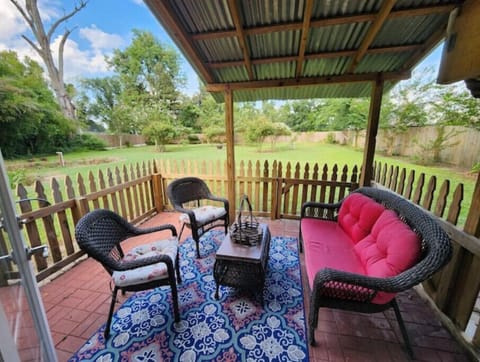 Your own private outside seating. Solar lights come on at dusk.