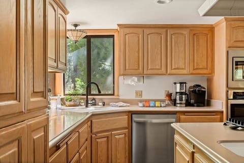 Sunny wood-accent kitchen.