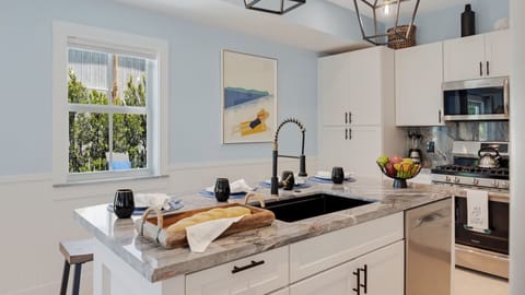 The island offers extra kitchen storage...