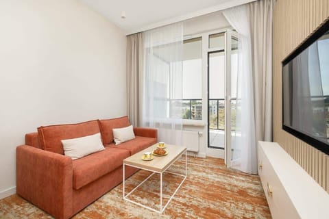 Living room with coffee table.