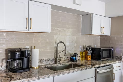 Make yourself a delicious meal in our full size kitchen, equipped with all the appliances from home you are used to. Included we have a full size fridge and stove (pictured later), microwave, coffee maker, toaster, and much more.