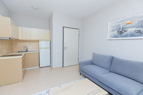 Living room and fully-equipped kitchen